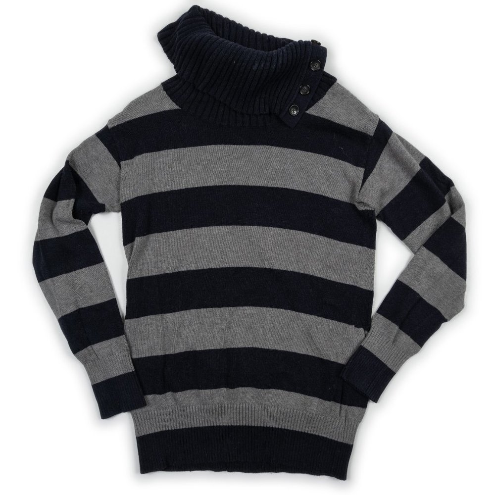 BANANA REPUBLIC grey navy asymmetrical turtle neck sweater size S